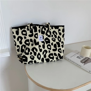 Chic leopard print canvas tote bag with large capacity for daily shopping and travel