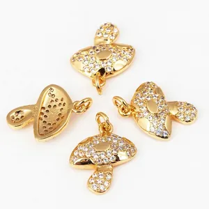 Mini mushroom pendant charms with micro-pave crystals in gold finish for DIY jewelry