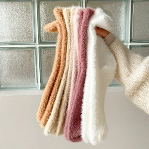 Soft fleece thermal floor socks for women in brown khaki pink and white colors