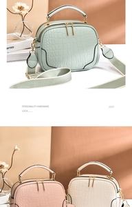 Detail of crocodile pattern leather texture and designer metal hardware lock on handbag