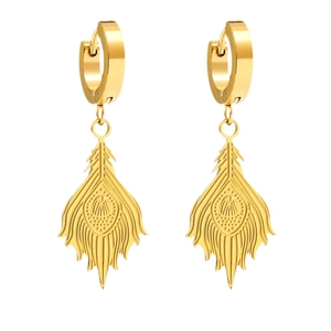 Élégantes boucles d'oreilles plume de phénix en acier inoxydable plaqué or 18 carats