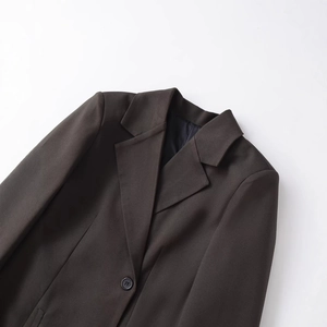 Chic dark brown slim fit blazer for women featuring classic notched lapels and smooth fabric