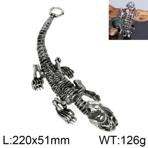 Detailed retro silver crocodile bone bracelet showing 220mm length and 126g weight