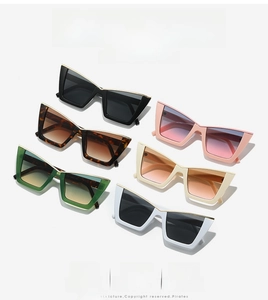 Detailed grid showing six colorful cat eye sunglasses in various stylish frame colors