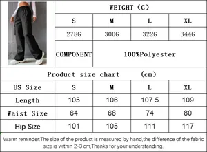 Guide des tailles pour pantalon cargo femme montrant les mesures et le poids du tissu