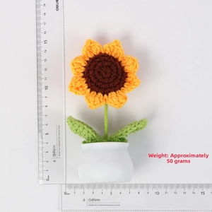 Detaillierte Größen- und Gewichtsanleitung für Häkel-Sonnenblume im Keramiktopf