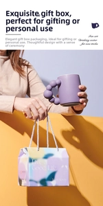 Artistic purple ceramic mug with bubble handle and stylish gift box packaging