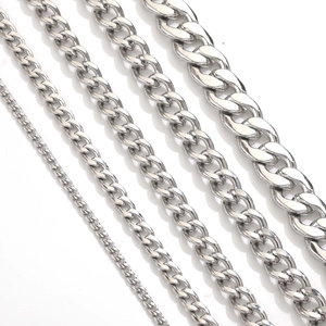 Detailed comparison of five silver stainless steel curb chains in various thicknesses