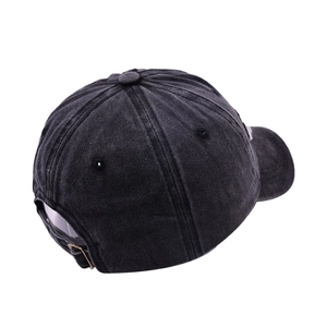 Vintage washed charcoal cotton baseball cap with adjustable metal buckle and 6-panel design