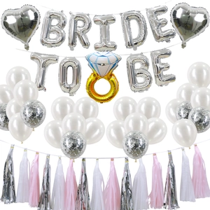Bride to be party decoration kit with silver balloons and large diamond ring balloon