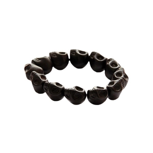Double-layer dark brown turquoise skull braided bracelet in punk gothic style for men
