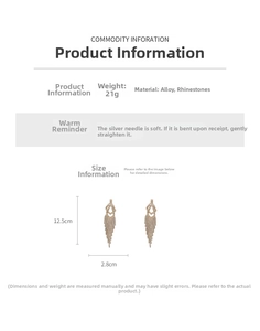 Size chart showing dimensions of 12.5cm long tassel earrings with sparkling rhinestones