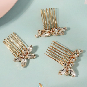 Set di pettini per capelli da sposa dorati con strass marquise e motivi a foglia