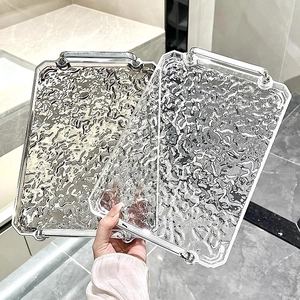 Elegant rectangle tray with water ripple texture in silver chrome and transparent finish