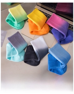 Detail of gradient crew socks featuring ribbed knit texture in six stylish color options