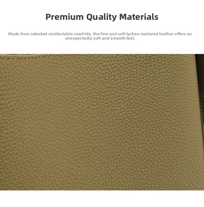 Macro shot of high-quality brown cowhide leather with a detailed lychee grain texture