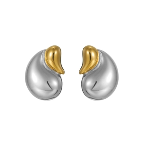 Minimalist bicolor stainless steel teardrop earrings with a polished mirror finish