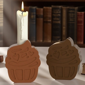 Cupcake shaped resin candle holder set with heart patterns for DIY home decor