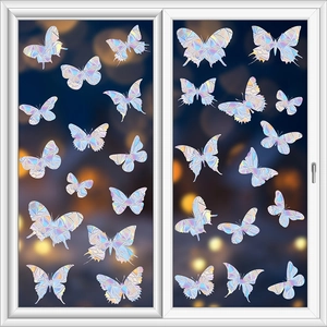 Rainbow Prism Window Stickers Holographic Static Cling Butterfly Bird Decals Non Adhesive Anti Collision Glass Decor