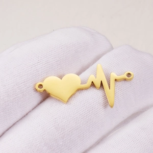Golden heart-shaped heartbeat pendant made of polished mirror stainless steel