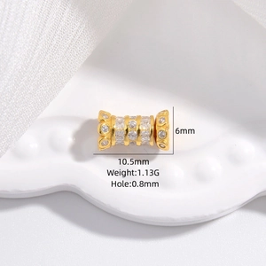 Perle en argent S925 plaqué or avec zircons blancs pour la création de bijoux DIY