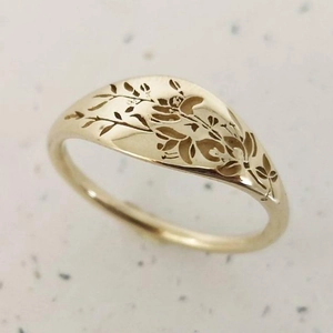 Vintage Floral Copper Ring For Women Carved Leaf Camellia Design Creative Fashion Jewelry Finger Band