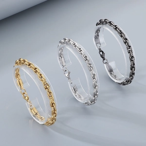 Men's stainless steel twisted rope chain bracelets in gold, silver, and black finishes