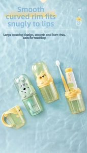 Close-up of smooth curved rim and cute animal-themed portable toothbrush storage case set