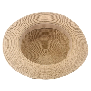 Women's summer straw sun hat with fine spiral weave and inner sweatband in natural khaki