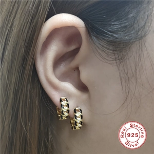 S925 sterling silver chain hoop earrings with black enamel and sparkling cubic zirconia