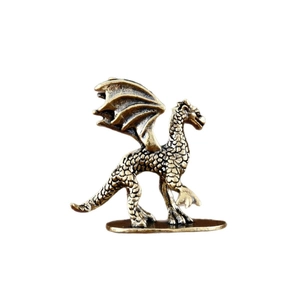 Antique brass miniature dragon statue with detailed scales and wings for desk decor