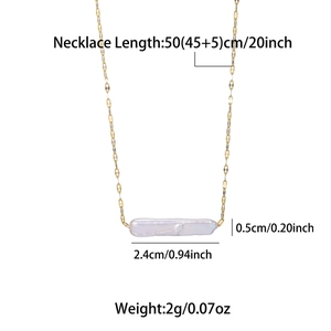 Detail view of the golden chain necklace and natural pearl pendant with dimensions