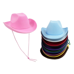 Western Cowboyhut Polyester Filz Breite Krempe Verstellbarer Kordelzug Party Kostüm Zubehör Für Herren Damen