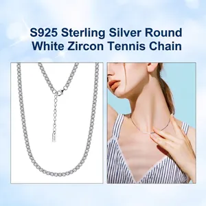 925 sterling silver tennis necklace featuring round white cubic zirconia and extender chain