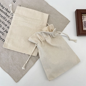 Drawstring Storage Bag Canvas Pouch Minimalist Plain Off White For Jewelry Cosmetics Travel Gift Packaging