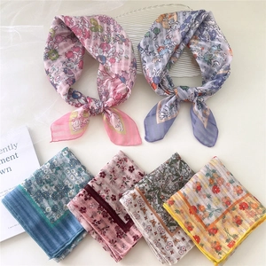 Women's Fresh Floral Square Scarf 58cm Polyester Neck Scarf Decorative Headband Korean Sweet Small Scarf For Daily Vacation