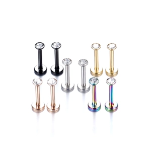 Set of 10 crystal-inlaid stainless steel lip rings in five vibrant metallic colors