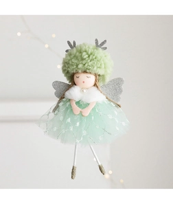 Detail of angel deer girl ornament with mint mesh skirt and silver wings for Christmas tree