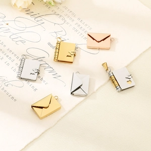 Stainless Steel Envelope Pendant Book Locket Charm Openable Heart Hollow Fashion DIY Jewelry Accessories For Women Men