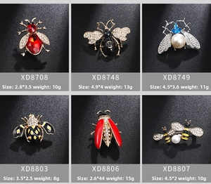 Set of creative insect bee and ladybug brooches with colorful enamel and rhinestones
