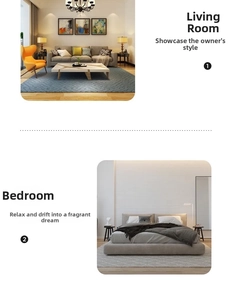 Modern living room and bedroom scene with reed diffuser set on minimalist furniture