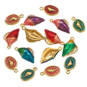 DIY colorful stainless steel ocean shell and conch pendants for handmade jewelry charms