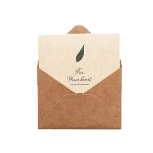 Minimalist vintage greeting card with leaf design and brown kraft envelope set