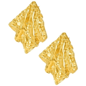 Irregular 18k gold plated stainless steel stud earrings with pleated hammered texture