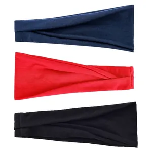 Elastic sports headbands in navy, red, and black with a pleated knit texture for fitness