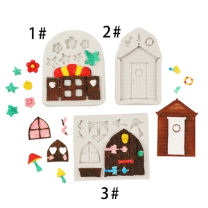 Fairy House Door Window Silicone Mold Flower Leaf Mushroom Wood Grain For DIY Cake Decoration Fondant Chocolate Resin Craft