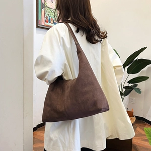 Large Capacity Hobo Bag For Women Frosted Suede Texture Underarm Tote Vintage Simple Commute Shoulder Bag