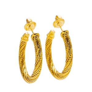 French vintage gold twisted rope hoop earrings made of high-quality stainless steel