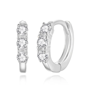 Elegant S925 sterling silver hoop earrings with triple micro-paved 8A cubic zirconia stones