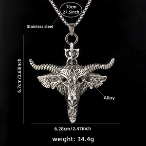 Gothic bull head bull head necklace with pentagram star pendant on a long steel chain